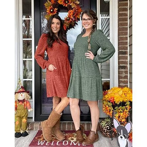 🔥Langärmelige Herbstkleider mit quadratischem Ausschnitt für Frauen