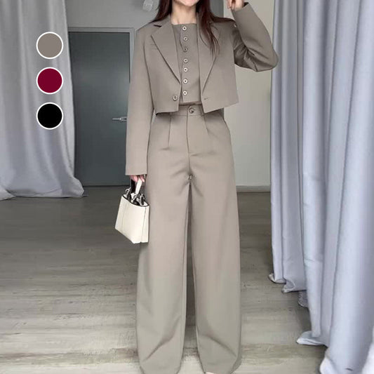 🎉2025 Neuheiten-Schnäppchen✨Damen-Set mit kurzem Revers und Hose mit hoher Taille