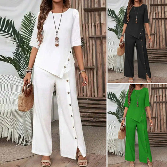 🌸Große Preisreduzierung🌸 Asymmetrisches Top mit weiter Hose – Zweiteiliges Damen-Outfit für Beruf und Freizeit