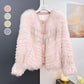 Flauschige kurze Jacke mit Knopfleiste für Damen