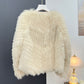 Flauschige kurze Jacke mit Knopfleiste für Damen