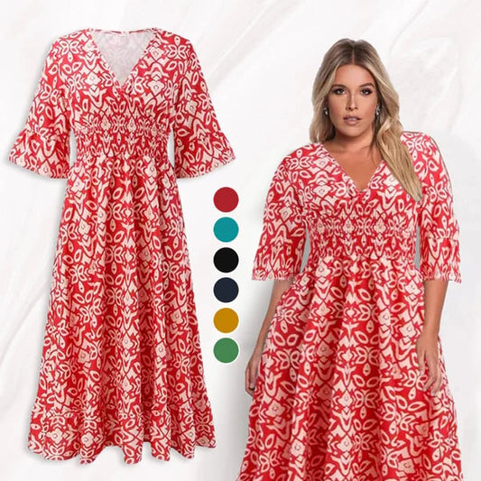🌸SOMMERANGEBOT - 50% RABATT🌸Bohemian Vintage V-Ausschnitt Floral Lässige Lange Kleider