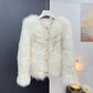 Flauschige kurze Jacke mit Knopfleiste für Damen