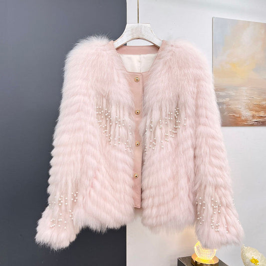 Flauschige kurze Jacke mit Knopfleiste für Damen