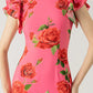 🎉Was soll ich morgen anziehen?🥳 Cheongsam-Stil Maxikleid mit Rosenblüten-Print, gestuften Volantärmeln und Stretch-Stoff.