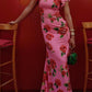 🎉Was soll ich morgen anziehen?🥳 Cheongsam-Stil Maxikleid mit Rosenblüten-Print, gestuften Volantärmeln und Stretch-Stoff.