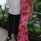 🎉Was soll ich morgen anziehen?🥳 Cheongsam-Stil Maxikleid mit Rosenblüten-Print, gestuften Volantärmeln und Stretch-Stoff.