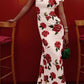🎉Was soll ich morgen anziehen?🥳 Cheongsam-Stil Maxikleid mit Rosenblüten-Print, gestuften Volantärmeln und Stretch-Stoff.