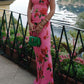 🎉Was soll ich morgen anziehen?🥳 Cheongsam-Stil Maxikleid mit Rosenblüten-Print, gestuften Volantärmeln und Stretch-Stoff.