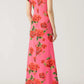 🎉Was soll ich morgen anziehen?🥳 Cheongsam-Stil Maxikleid mit Rosenblüten-Print, gestuften Volantärmeln und Stretch-Stoff.
