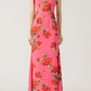 🎉Was soll ich morgen anziehen?🥳 Cheongsam-Stil Maxikleid mit Rosenblüten-Print, gestuften Volantärmeln und Stretch-Stoff.