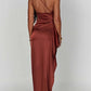 Satinkleid in Maxilänge mit Schlitz und Drapierung, One-Shoulder-Design