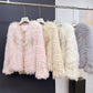 Flauschige kurze Jacke mit Knopfleiste für Damen