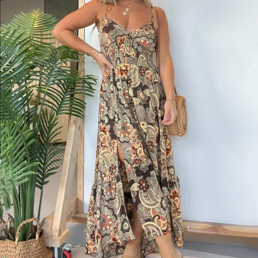 🌺Frühling Vorverkauf 50% Rabatt🍃Sexy langes Kleid mit Spaghettiträgern und Blumenmuster für Damen