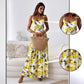 🍋Elegantes, fließendes langes Damenkleid mit Spaghettiträgern und Zitronendruck