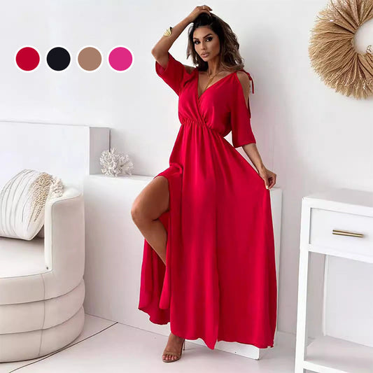 🔥 Heißer Verkauf 55% OFF💯Elegantes, sexy Kleid mit V-Ausschnitt und Seitenschlitz für Damen