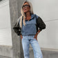 Layered Hoodie Denim Jacket mit Kordelzug für Damen