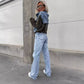 Layered Hoodie Denim Jacket mit Kordelzug für Damen