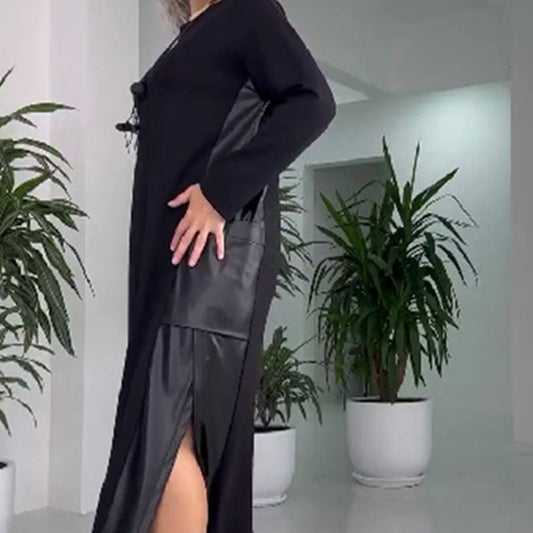 Lässiges Damen Leder Patchwork Kleid mit Taschen❤️Räumungsverkauf❤️