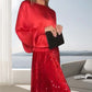 💃Zweiteiliges Set aus langärmeligem Top und Pailletten-Maxirock für Damen