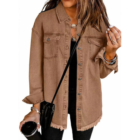 Damen-Jeansjacke mit zerrissenen Kanten