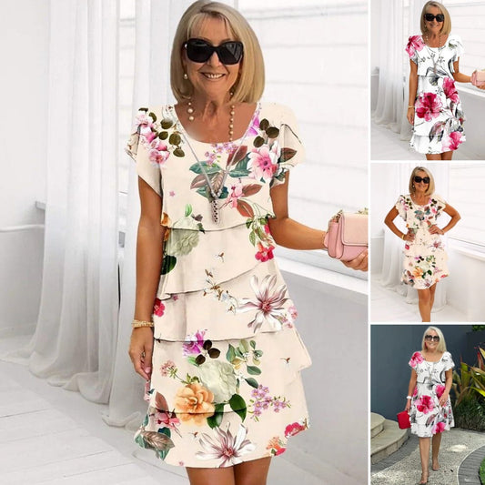 🔥 SOMMER-SALE: 50% RABATT! 🔥Kaskadenkleid mit Blumenmuster und mehreren Pflanzen