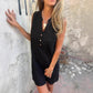 💖👗Damen ärmelloses Kleid mit V-Ausschnitt und Knopfleiste