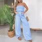 👒🤩Sommer Einfacher gestreifter trägerloser Overall mit weitem Bein