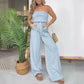 👒🤩Sommer Einfacher gestreifter trägerloser Overall mit weitem Bein