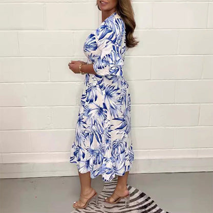 Elegante Kleider mit V-Ausschnitt und botanischen Motiven für Damen