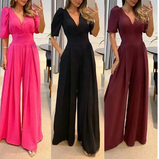 💥Heißer Verkauf 58% Rabatt💕Hochtaillierter Jumpsuit mit weitem Bein in Uni-Farbe für Damen
