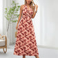 Frauen Boho Blumen Träger V-Ausschnitt Halterkleid