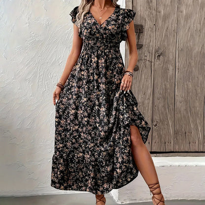 💃Fließendes Maxikleid mit V-Ausschnitt und Blumenmuster