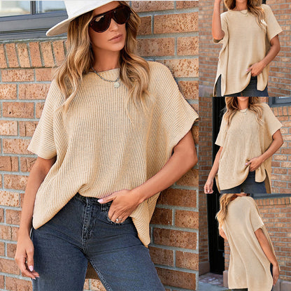🌸💐Kurzärmliges Stricktop in lockerer Passform für Damen