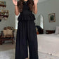 Damen-Zweiteiler: Gesmokte Bluse & Hose mit weitem Bein
