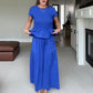 Damen-Zweiteiler: Gesmokte Bluse & Hose mit weitem Bein