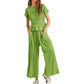 Damen-Zweiteiler: Gesmokte Bluse & Hose mit weitem Bein