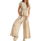 Damen-Zweiteiler: Gesmokte Bluse & Hose mit weitem Bein