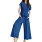 Damen-Zweiteiler: Gesmokte Bluse & Hose mit weitem Bein
