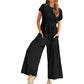 Damen-Zweiteiler: Gesmokte Bluse & Hose mit weitem Bein