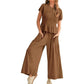 Damen-Zweiteiler: Gesmokte Bluse & Hose mit weitem Bein