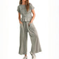 Damen-Zweiteiler: Gesmokte Bluse & Hose mit weitem Bein
