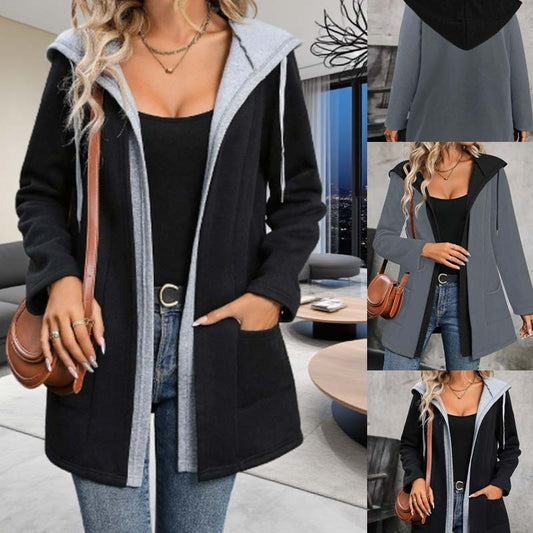 Fashion Color-blocked Hooded Zip-up Jacket