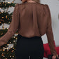 Damen Satin Bluse mit V-Ausschnitt und Rosen-Detail