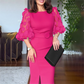 Elegantes Kleid mit taillen- und hüftbetontem Schnitt und Puffärmeln aus Mesh