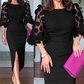 Elegantes Kleid mit taillen- und hüftbetontem Schnitt und Puffärmeln aus Mesh