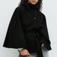 Damen Mantel im Cape-Stil mit Stehkragen und Gürtel