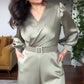 V-Neck Belted Wide-Leg Jumpsuit for Women