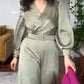 V-Neck Belted Wide-Leg Jumpsuit for Women