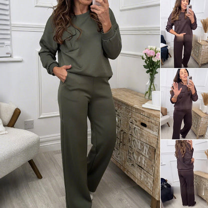 Modischer komfortabler Damen-Zweiteiler – Sweatshirt & Hose mit weitem Bein
